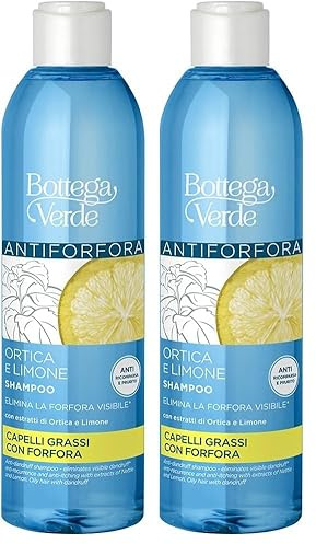 Bottega Verde - Ortica e Limone, Shampoo Antiforfora, 250 ml, con Estratti di Ortica e Limone, Elimina la Forfora Visibile, Anti Prurito e Ricomparsa, per Capelli Grassi con Forfora (Confezione da 2)