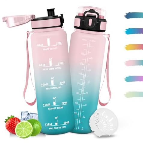 Mulbijeo Gourde 500Ml, Conception Étanche Bouteille D'eau Enfant, Verrouillage Sécurisé, Bouteille Sport, Légère, Gourde Graduée pour 1 Journee pour Course à Pied, Vélo, Travail, L'école