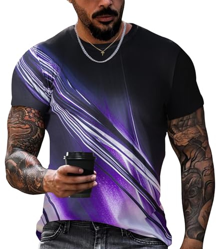 CMTOP Maglietta Uomo Estive Manica Corta Girocollo Maglietta Casual Maglia Moda Vintage Stampa Ampia Top Basic T-Shirt (Viola, L)
