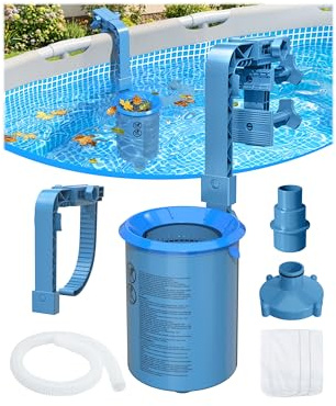 KIrSwp 2026 Skimmer per piscina fuori terra con 3 calzini skimmer | Skimmer da parete con staffa migliorata, anti-ribaltamento | Skimmer galleggiante per piscina cestino rimovibile, skimmer automatico | Skimmer per montaggio a parete, staffa migliorata, anti-ribaltamento