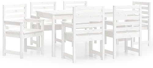 pokgdf 7-TLG. Rustikale Gartenmöbel Essgruppe für Balkon aus Massivholz Kiefer - Klassische Gartengarnitur aus Holz für Terrasse mit Latten-Design - Essgruppe für Außenbereich