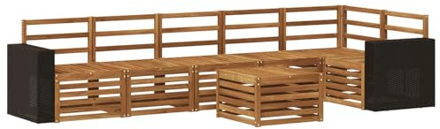 vidaXL Ecksofa Set 7 pcs Natur Massivholz Akazie, Garten Lounge, Moderne Outdoor-Sofa Sets, modulare Sofas, Essbereich, Holz Sitzgruppe, Terrasse Ideen