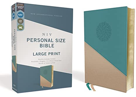 NIV, Personal Size Bible, Large Print, Leathersoft, Teal/Gold, Red Letter, Comfort Print