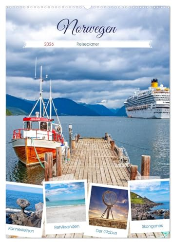 Norwegen - Reiseplaner (Wandkalender 2026 DIN A2 hoch), CALVENDO Monatskalender: Norwegen ist ein faszinierendes Land mit reizvollen ... und wunderschönen Seen. (CALVENDO Orte)