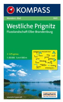 KOMPASS Wanderkarte 860 Westliche Prignitz - Flusslandschaft Elbe-Brandenburg 1:50.000: markierte Wanderwege, Hütten, Radrouten