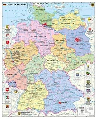 Deutschland politisch mit Wappen - Wandkarte / Poster NEUE AUFLAGE