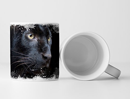 Eau Zone Fotokunst Tasse Geschenk Tierfotografie – Schwarzer Panther mit dunklem Hintergrund