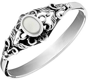 81stgeneration Frauen 925 Sterling Silber Perlmutt Muschel Antik-Stil Filigrane Blume Ring