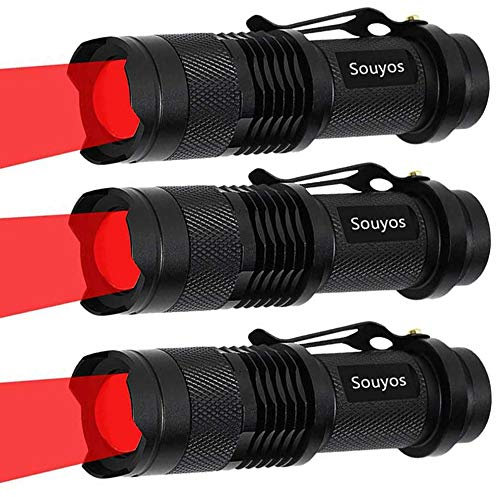 3 Pack Red Light Flashlight,3 Modes Red Led Flashlight,Zoomable Long Range Red Hunting Light Red Flashlight Torch with Clip for Hunting,Detector,Night Observation