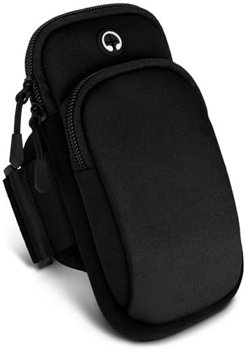 ONEFLOW Premium Sportarmband Handy Armband zum Joggen kompatibel mit Sony Xperia Z5 Premium | Lauftasche Smartphone Armtasche weich, 2 Fächer - Sport Handyhalterung Arm, Schwarz