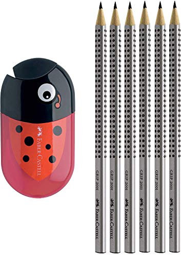 Faber-Castell - Doppelspitzdose Käfer Inkl. Radierer (+ 6 Graphit-Bleistifte) - Schwarz