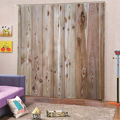 JKCloth Rideau Occultant 2 Panneaux Planche de Bois Naturel, Anti-UV Rideaux De Fenêtre D'effet 3D, Isolant Thermique Insonorisation Isolation Contre Vent Salon 150x166cm