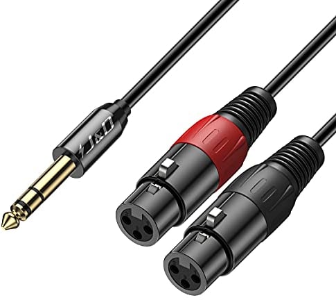 J&D XLR to 1/4inch (6.35mm) TRS Stereo Cable, 2 XLR Female to 6.35mm 1/4 inch TRS Male Unbalanced Interconnect Stereo Audio Cable for Speaker Mic Guitar Mixer AMP, 1.8 Meter