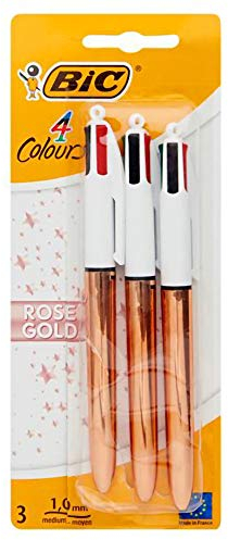 Bic B159893 – Set mit 3 Kugelschreibern, 4 Farben, Roségold