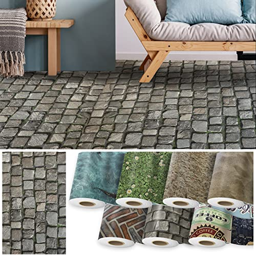 Moonlight 3D - Rivestimento per pavimento in PVC, lunghezza su misura con effetto 3D (200 x 250 cm, Cobble)