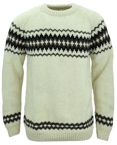 LOUDelephant Chunky Wool Knit Abstract Pattern Jumper Fairisle Space Dye Pattern Pullover Sweater 100% Pure Wool Nepal