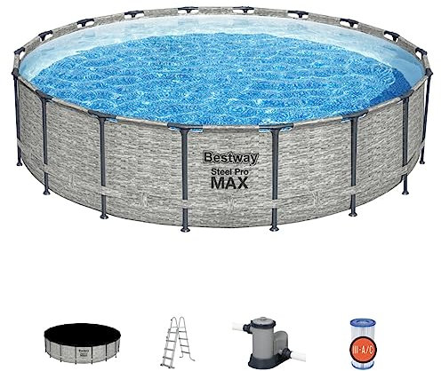 Bestway Steel Pro Max | Round Frame Swimming Pool with Filter Pump, Above Ground Frame Pools, Grey, 18ft
