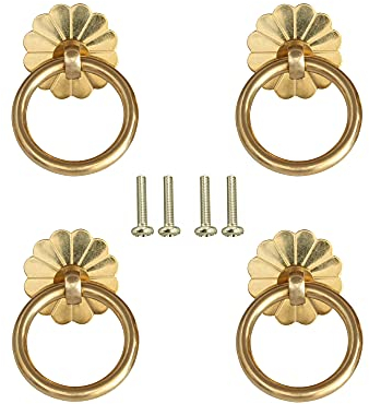 Lowats 4 Stücke Schubladen Ringgriffe Ring Möbelknöpfe Vintage Pull Griffe Knöpfe Schubladengriffe Runde Antike Schubladengriffe Retro Knöpfe Ring Messing Türgriffe mit Schrauben für Möbel