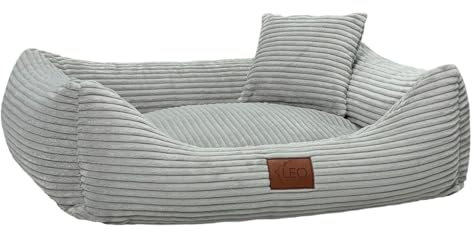 Leo4dog Hundebett Cord Waschbar Bezug Für kleine mittelgroße und große Hunde Hundekissen Hundesofa Hundekorb (Grau, M 80x60)