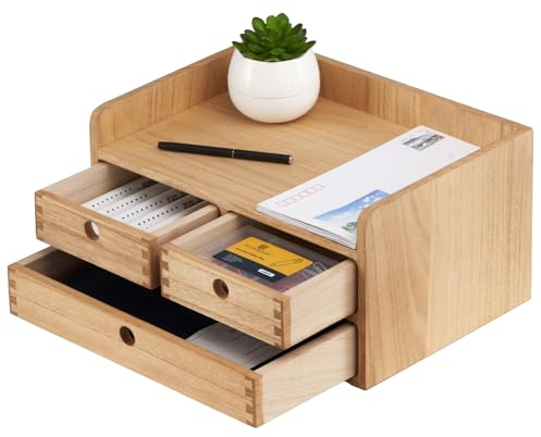 KIRIGEN Caja de Almacenaje de Madera Maciza Bandeja Plana, Organizador de Escritorio, Gran Capacidad, Organizador de Oficina de Madera color natural