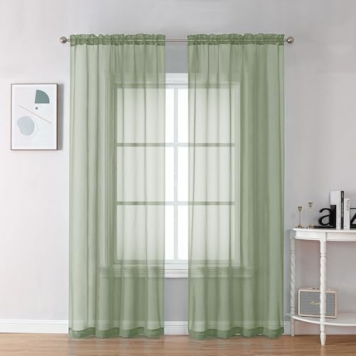 OVZME Bedroom Curtains 2 Panel Sets 84 Inch Length - Transparent Light Weight Soft Window Treatment Panels for Study Room/Living Room/Guest Room, Sage Green, Per Panel W42 X L84 inches