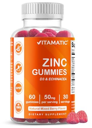 Vitamatic Zinc 50mg Gummies - 60 Vegan Gummies - Gluten Free - Healthy Immune Support for Adults, Men, Women