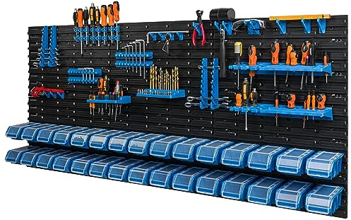 botle 30 cajas apilables de pared con tapa de plástico, 175,5 x 78 cm, portaherramientas, taller, garaje, sistema de almacenamiento, cajas de almacenamiento