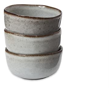 URBANARA Schale Montijo – 5.5x10.5 cm, Hellgrau/Braun, 100% Stein Steingut, 3er Set, Schalenset Tafelservice Tafelgeschirr Schüssel Camping Outdoor Essgeschirr Kombiservice Picknickgeschirr Ramen Bowl