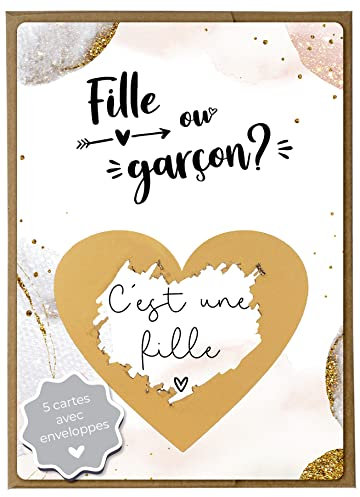 Joli Coon 5 Cartes a gratter Gender Reveal fille ou garcon - Cest une fille carte avec enveloppes - Annonce fille ou garcon