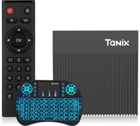 LIROM Android TV Box 11.0 4GB 64GB Smart TV Box Amlogic S905X4 USB 3.0 Ultra HD 8K/4K HDR WiFi 2.4Ghz 5.8Ghz BT 4.1 Set Top Box con Mini Teclado Inalámbrico,4gb+64gb