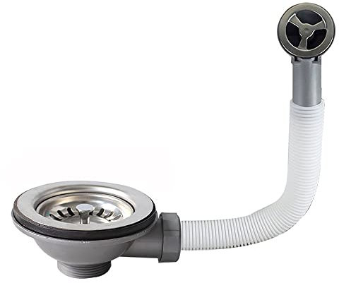 Kitchen Sink Collection, 114mm Kitchen Stainless Steel Sink Drain Strainer Waste Plug with Square Overflow (Round)