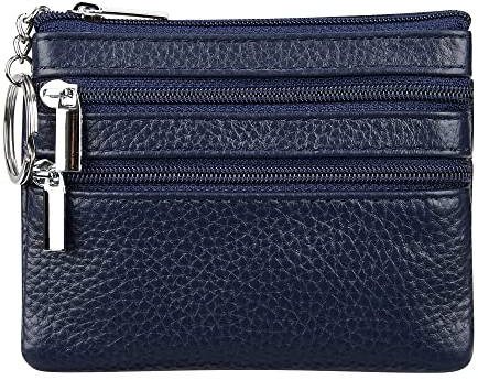 Damen Echtleder Münzbörse Mini Pouch Kleingeldbörse mit Schlüsselanhänger, Marineblau, Einheitsgröße, Münzbörse