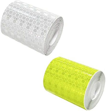 YAOTROOP Reflective Safety Tape, 2 Rolls 3M x 5CM Reflector Tape Waterproof PVC Self-Adhesive Warning Stickers Marking Tape for Bicycle Car Truck Motorcycle Helmets - Yellow White