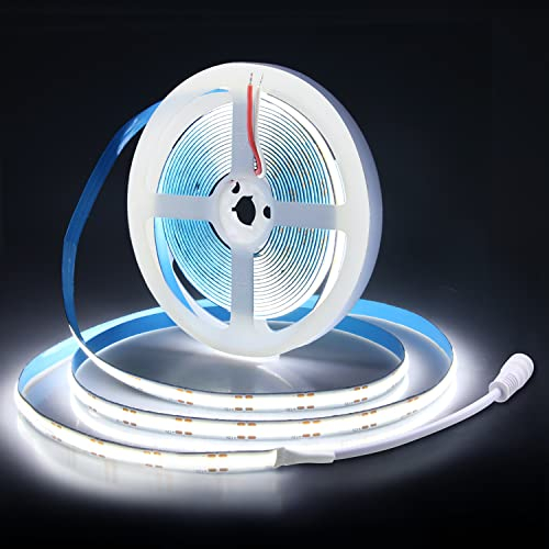 ALITOVE 5M COB LED Streifen 12V Kaltweiß 6000K 2400LED COB LED Strip Flexibel Licht mit Dichte 480LED/M Nicht wasserdicht IP30 8mm breit für DIY Home Indoor Dekoration (Ohne Netzteil und Dimmer)