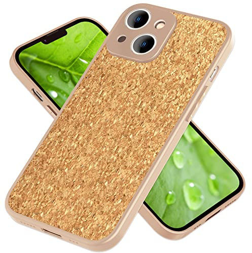 NALIA Schutzhülle mit Echt-Kork kompatibel mit iPhone 14 Plus Hülle, Natur-Kork Hellbraun Anti-Gelb rutschfest Anti-Fingerabdruck, Harte Rückseite & Mattierter Silikon-Rand, Robuste Handyhülle Cover