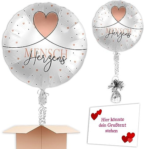 Herzensmensch Heliumballon inkl. Heliumfüllung, Schmuckbänder, Gewicht und Karte mit Wunschtext gefüllter Heliumballon als Geschenk u. versenden an Wunschadresse