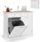 GiantexUK Kitchen Trash Bin Cabinet, Tilt Out Recycling Trash Can Cabinet with Rubber Wood Countertop, Adjustable Shelf & Drawers, Freestanding Garbage Can Holder for Laundry (White)