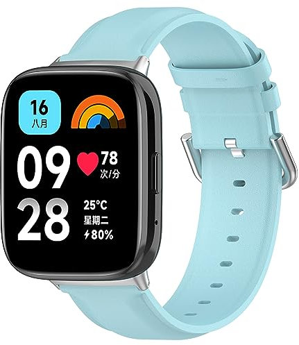RuenTech Armband für Xiaomi Redmi Watch 3 Active/Lite - Echtes Leder-Ersatzarmband Zubehör (Himmelblau)