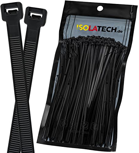 ISOLATECH Kabelbinder Schwarz UV Beständig 100 Stück 350mm x 3,6mm groß klein lang breit dünn extra stark reißfest verschließbar Industriequalität Nylon Set Auswahl