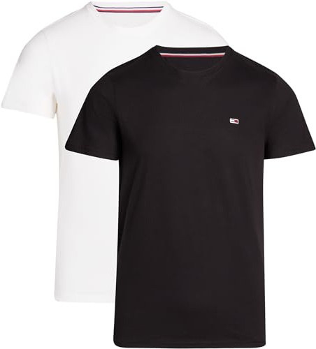 Tommy Jeans Men's 2 Pack Short Sleeve Cotton T-shirts, Multicolor (Ancient White / Black), XS