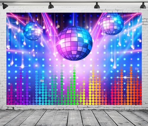 CORFOTO 10x6.5ft Funkelnder Disco-Kugel-Hintergrund aus Stoff, Fotografie, Vintage-Stil, 70er, 80er, 90er, Disco-Kugel, Bühnenhintergrund, Nachtclub, Neon-Tanz, Disco-Party-Dekorationen