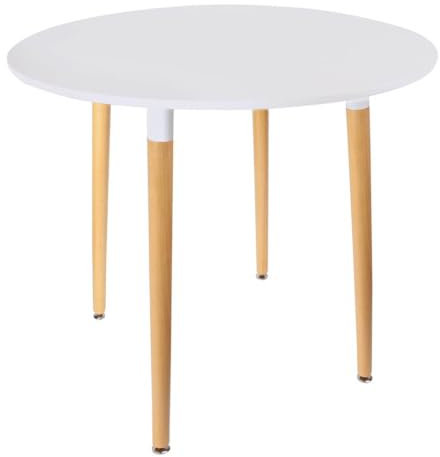 C L'AFFAIRE Table Ronde Blanche et Pieds Bois Naturels