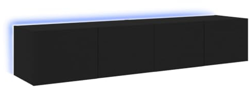 vidaXL Meubles TV Muraux avec Lumières LED 2 pcs, Armoires de Télévision Suspendues avec Rangement, Meubles Télé Flottants Salon, Moderne, Noir