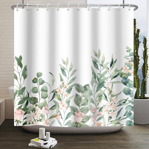 Tenda Doccia Foglie Verdi Rosa Tenda Doccia Antimuffa Tenda per Doccia Resistente Poliestere Tende Doccia Impermeabile Tenda Vasca da Bagno Moderne Tende Finestra Bagno 200x200cm