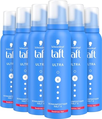 Schwarzkopf Taft Schaumfestiger Ultra (6 x 150ml), Haltegrad 4, Haarschaum für alle Haartypen, stärkt das Haar, vegane Formel*