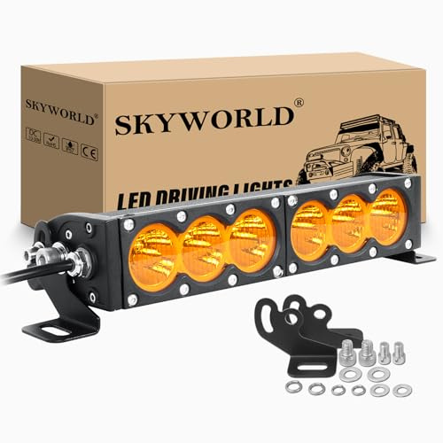 SKYWORLD Barre Lumineuse LED 29cm, 12 Pouces 60W 12V 24V Projecteur pour Voiture, Offroad, Camion, SUV, ATV, 4x4 - Flood 3000K Jaune