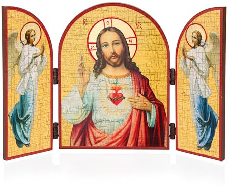 NKlaus Heiliges Herz Jesus Ikone Triptychon 25x16cm Christlich Heiligenbild Ikonografie 15849