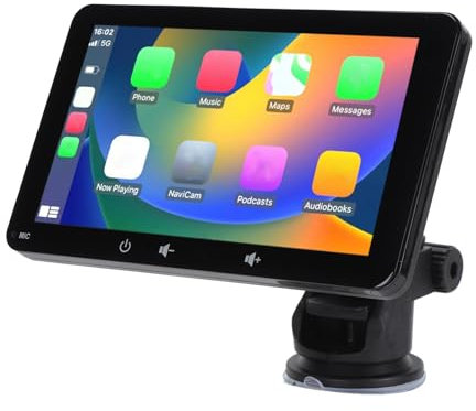 7 Inch Wireless Car Stereo for CarPlay for Android, BT5.0 Touch Screen Multimedia Player with Voice Control, Support Mirror Link Dash Mount Car Screen (W507D Suction Cup Bracket)