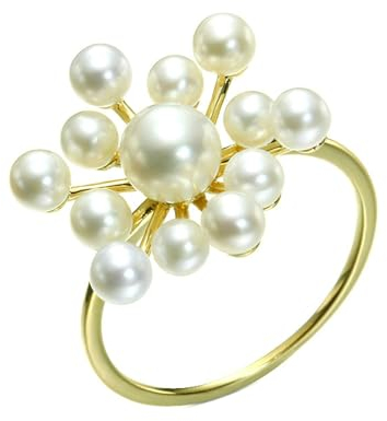 Stfery Ehering Damen Gold 585 Einzeln Ring für Damen Rund Perle Ring Damen Verlobung