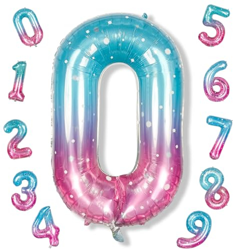 Luftballon Geburtstag Zahl 0 Meerjungfrau, 40 Riesen Folienballon Zahlen 0, Blau Rosa Zahlenballon 0 Geburtstagsdeko für Mädchen, Regenbogen Zahl 0 Helium Ballon zum Frau Neujahr Jubiläum Party Deko